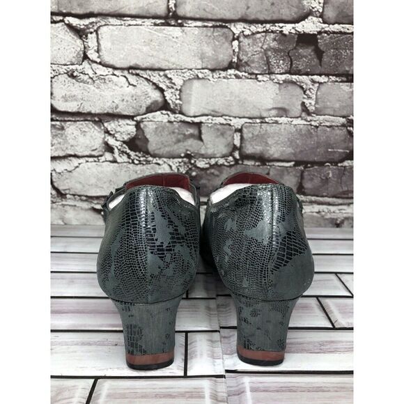 Oh! Healthy Heels Blue Gray Leather Croc Print Ankle Heel Booties Women Sz 39EU - Picture 5 of 16